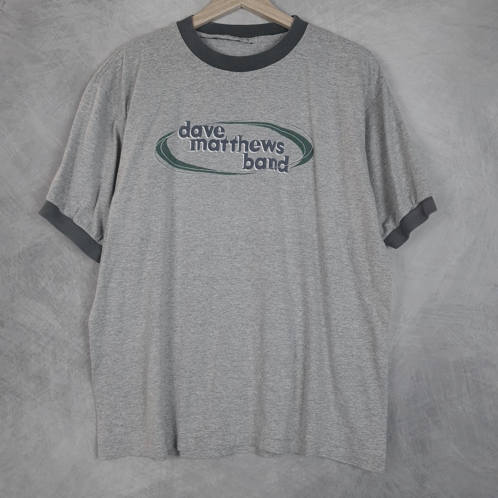 Vntg Dave Matthews Band Shirt Mens Large Gray Ringer Logo Graphic Tee T-Shirt